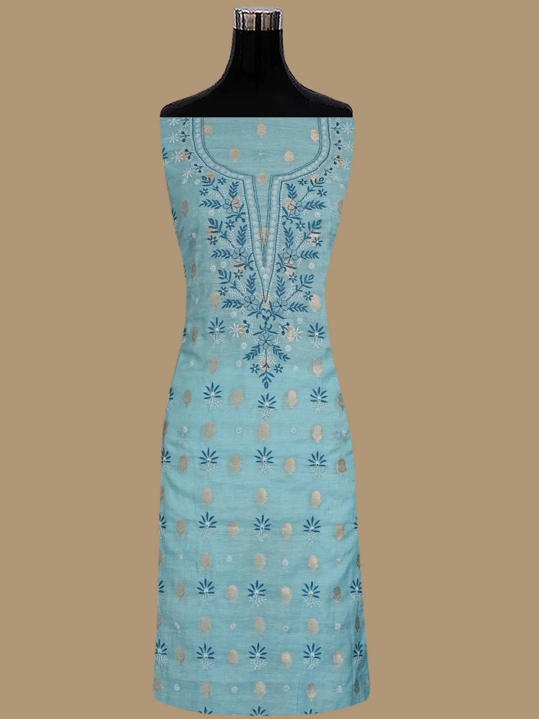 Ada Hand Embroidered Sky Blue Chanderi Lucknowi Chikankari Unstitched Suit Piece 01A313745