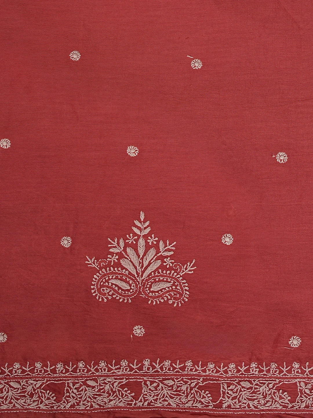 Ada Hand Embroidered Off red Chanderi Lucknowi Chikankari Unstitched Kurta Dupatta Set 01A635156