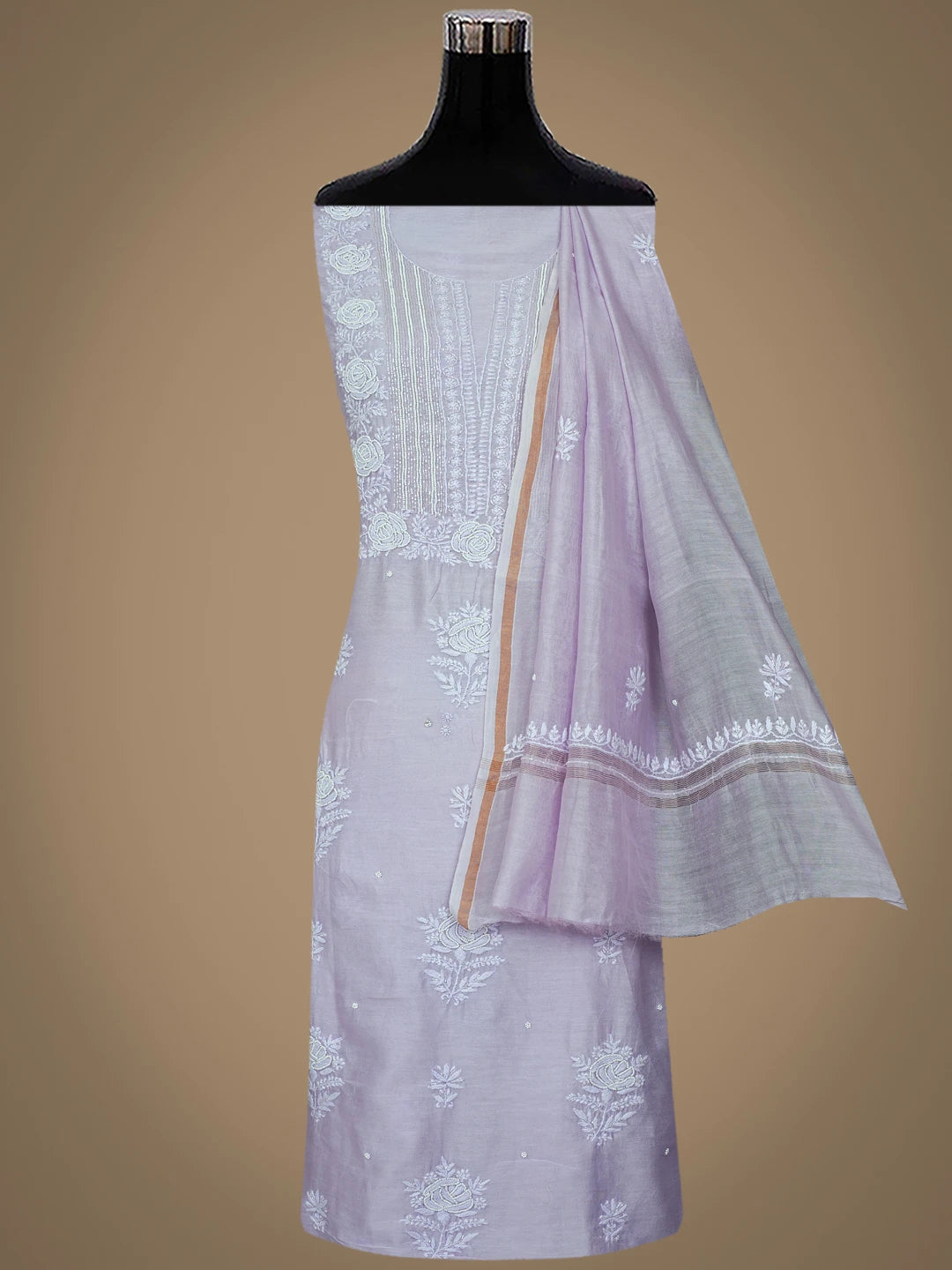Ada Hand Embroidered Periwinkle Blue Chanderi Lucknowi Chikankari Unstitched Suit Piece With Cutdana Work 01A842109