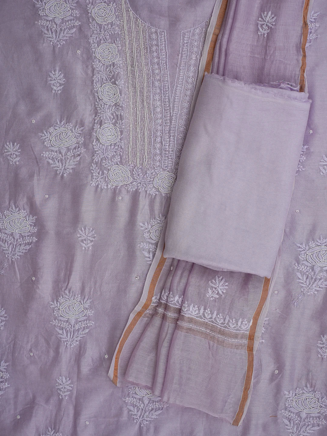 Ada Hand Embroidered Periwinkle Blue Chanderi Lucknowi Chikankari Unstitched Suit Piece With Cutdana Work 01A842109