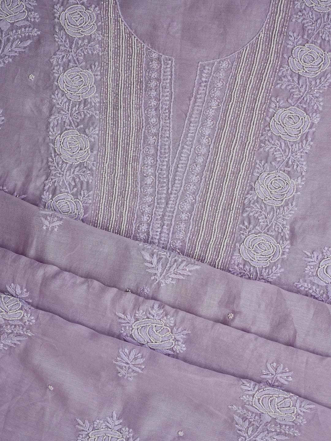 Ada Hand Embroidered Periwinkle Blue Chanderi Lucknowi Chikankari Unstitched Suit Piece With Cutdana Work 01A842109