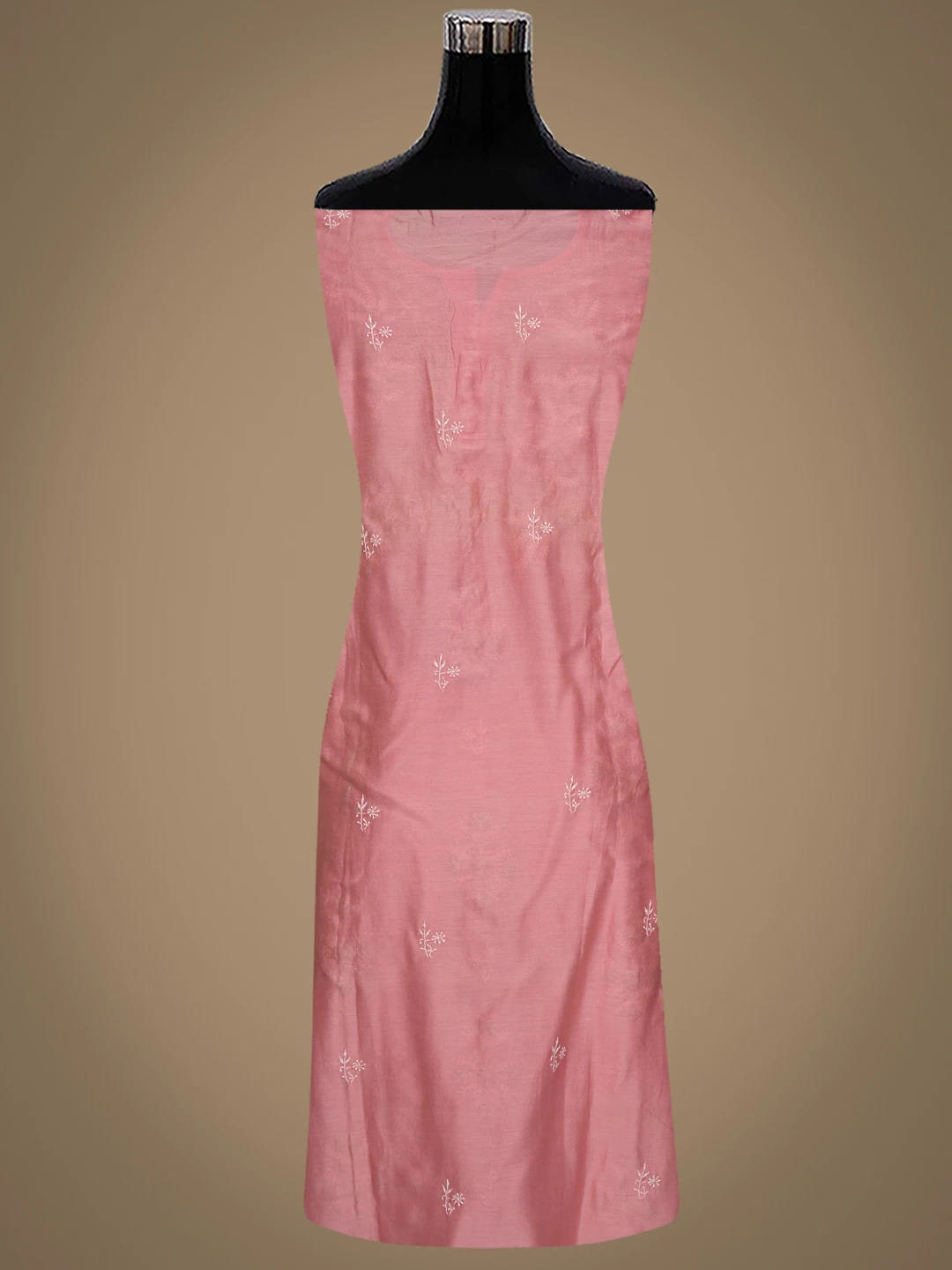 Ada Hand Embroidered Pink Chanderi Lucknowi Chikankari Semi-Stitched Suit Piece With Zari Taar Work 01A705009