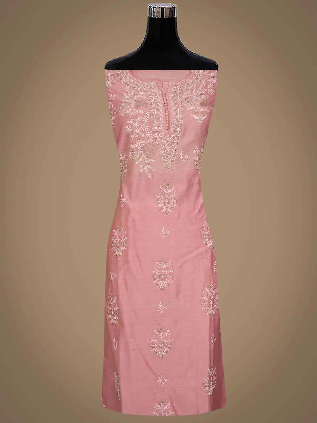Ada Hand Embroidered Pink Chanderi Lucknowi Chikankari Semi-Stitched Suit Piece With Zari Taar Work 01A705009