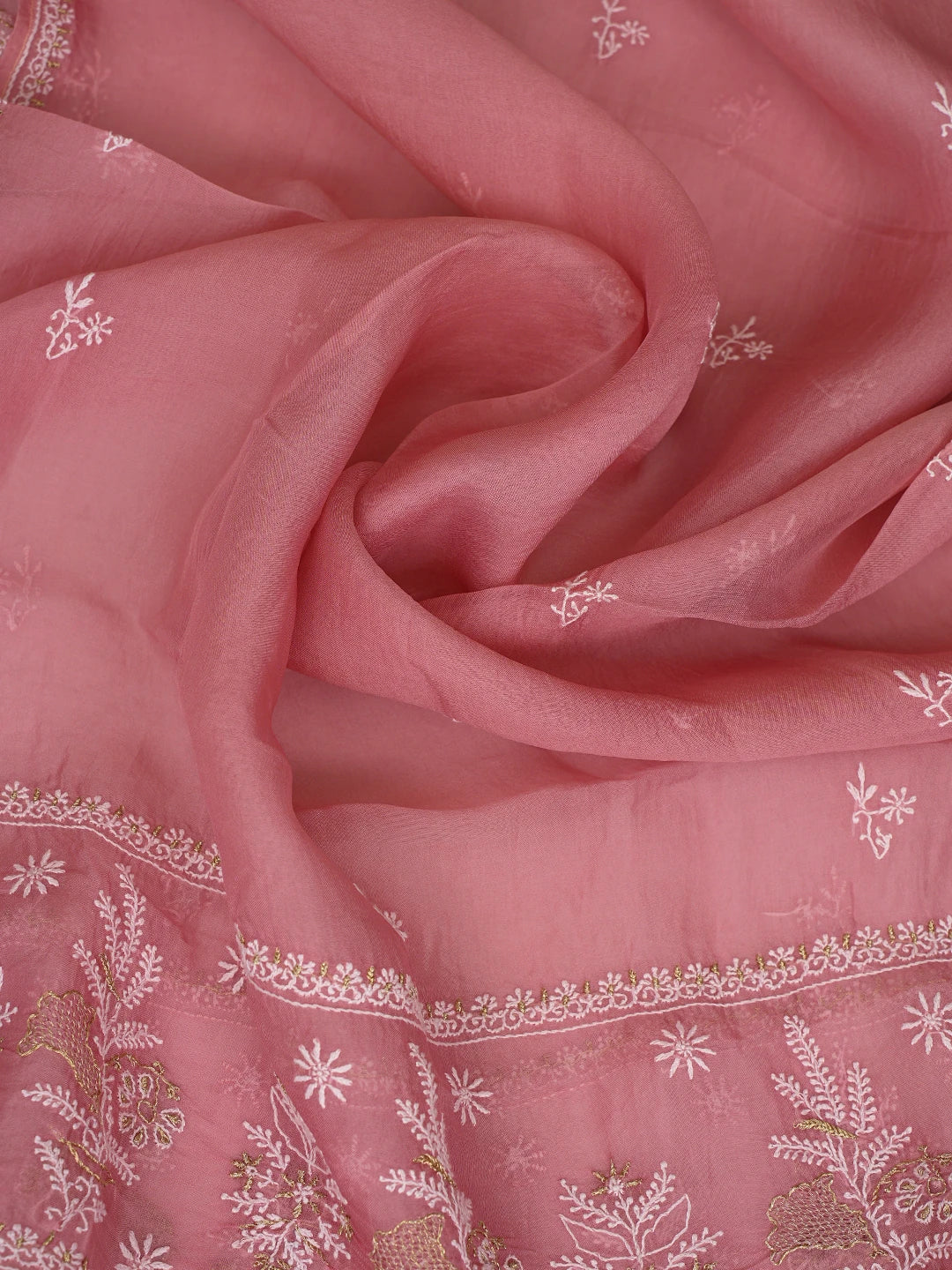 Ada Hand Embroidered Pink Chanderi Lucknowi Chikankari Semi-Stitched Suit Piece With Zari Taar Work 01A705009