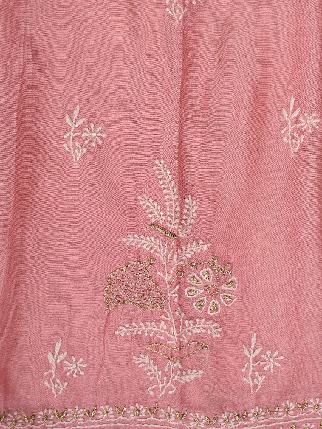 Ada Hand Embroidered Pink Chanderi Lucknowi Chikankari Semi-Stitched Suit Piece With Zari Taar Work 01A705009