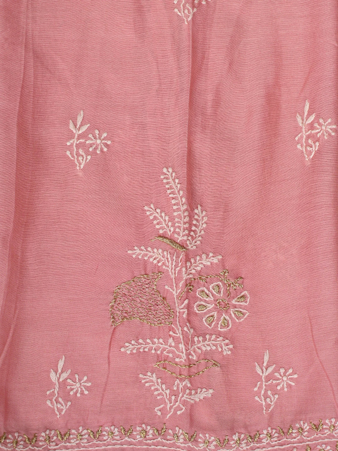 Ada Hand Embroidered Pink Chanderi Lucknowi Chikankari Semi-Stitched Suit Piece With Zari Taar Work 01A705009