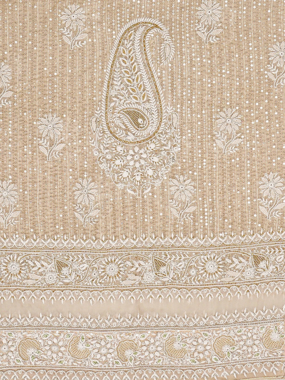 Ada Hand Embroidered Fawn Organza Lucknowi Chikankari Semi-Stitched Kurta Dupatta Set With Cutdana Work 01A567446