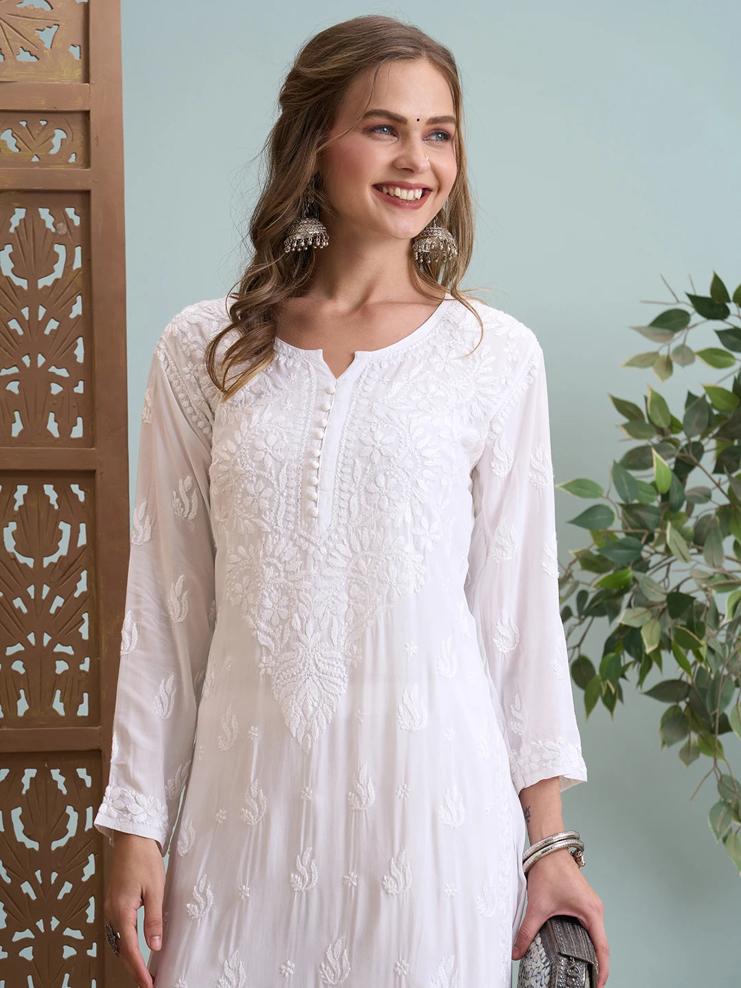 Ada Hand Embroidered White Modal Lucknowi Chikankari Co-ord Set A811365