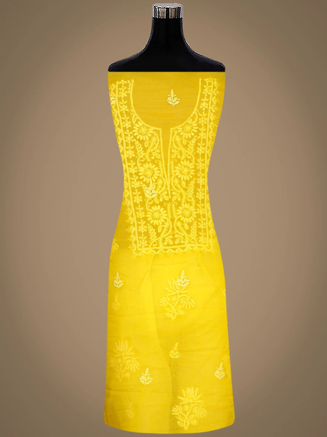Ada Hand Embroidered Yellow Organza Lucknowi Chikankari Unstitched Kurta Dupatta Set 01A810574