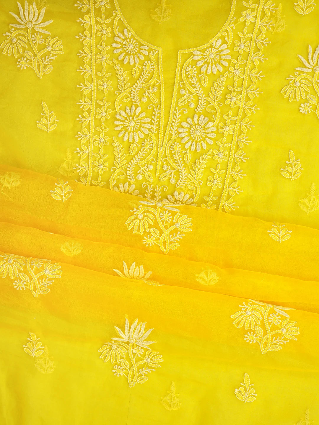 Ada Hand Embroidered Yellow Organza Lucknowi Chikankari Unstitched Kurta Dupatta Set 01A810574