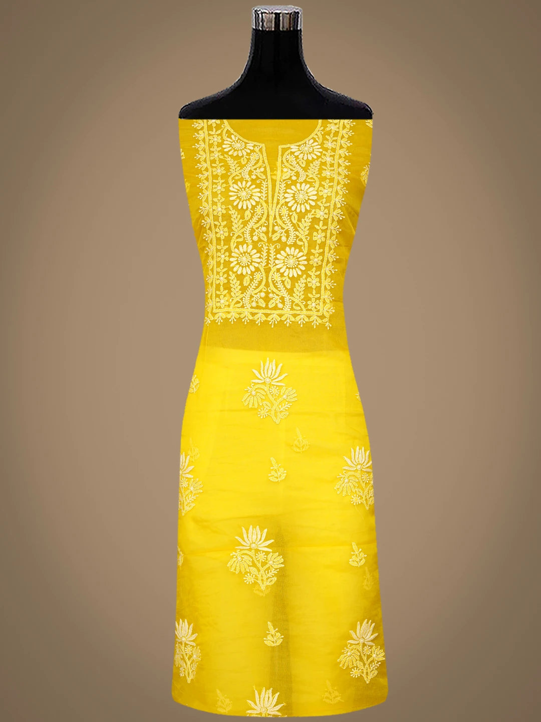 Ada Hand Embroidered Yellow Organza Lucknowi Chikankari Unstitched Kurta Dupatta Set 01A810574