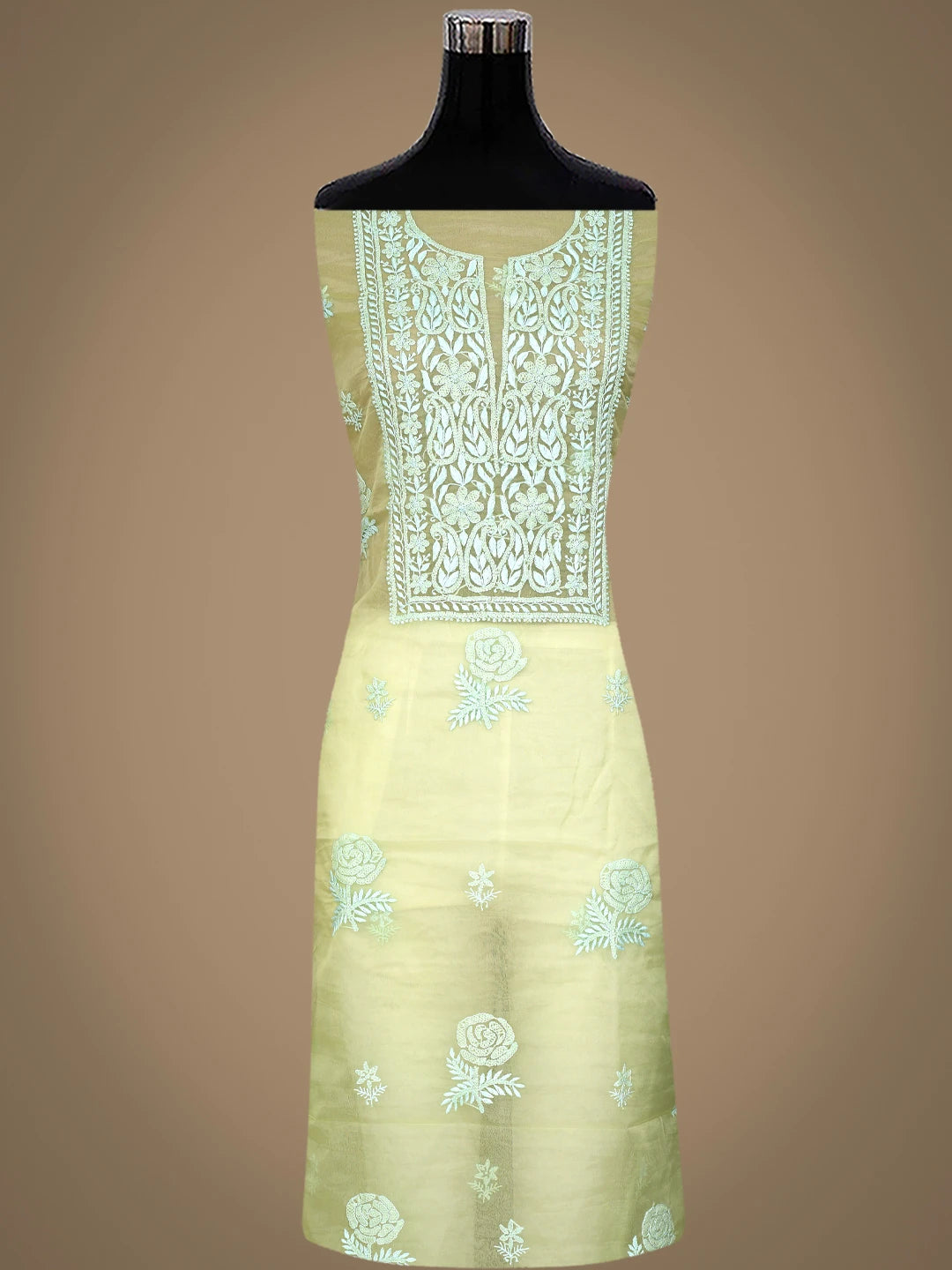 Ada Hand Embroidered Green Organza Lucknowi Chikankari Unstitched Kurta Dupatta Set 01A794181