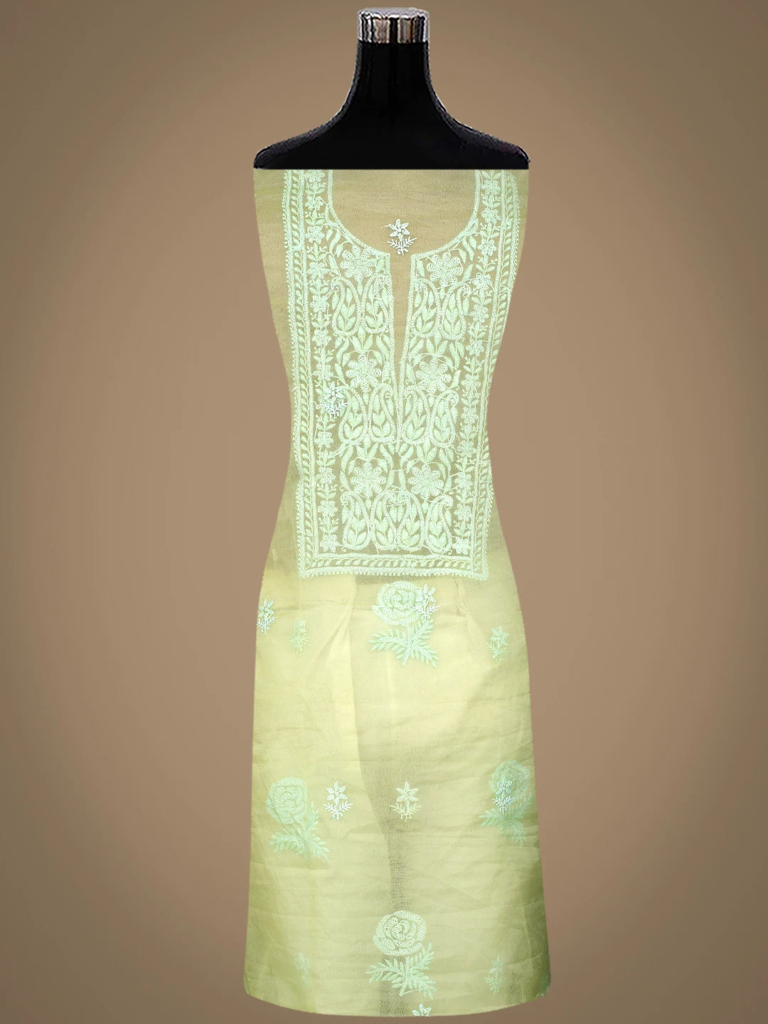 Ada Hand Embroidered Green Organza Lucknowi Chikankari Unstitched Kurta Dupatta Set 01A794181