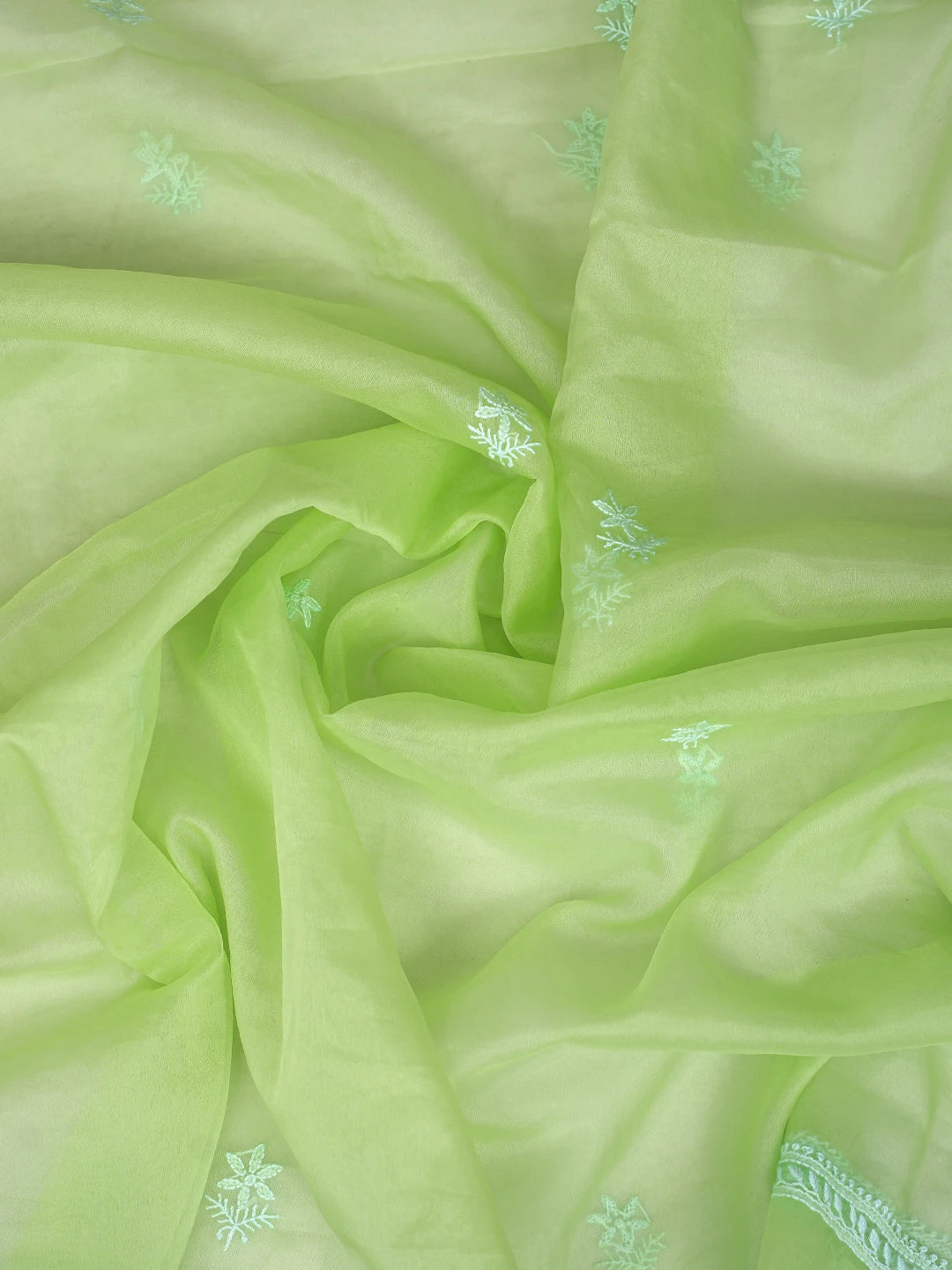 Ada Hand Embroidered Green Organza Lucknowi Chikankari Unstitched Kurta Dupatta Set 01A794181