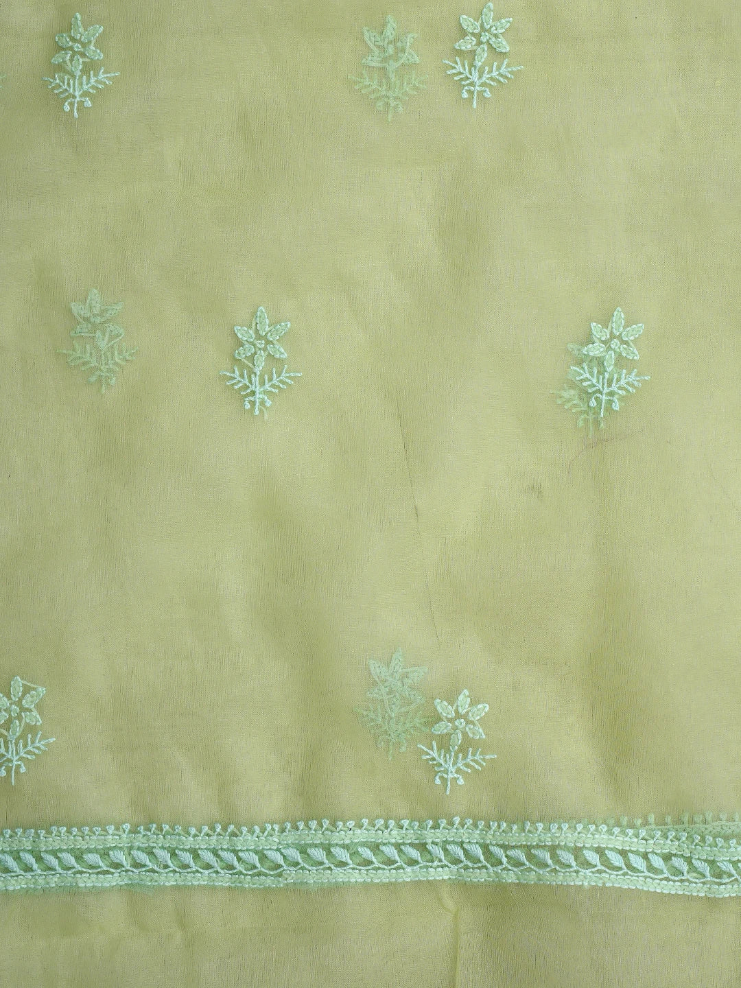 Ada Hand Embroidered Green Organza Lucknowi Chikankari Unstitched Kurta Dupatta Set 01A794181