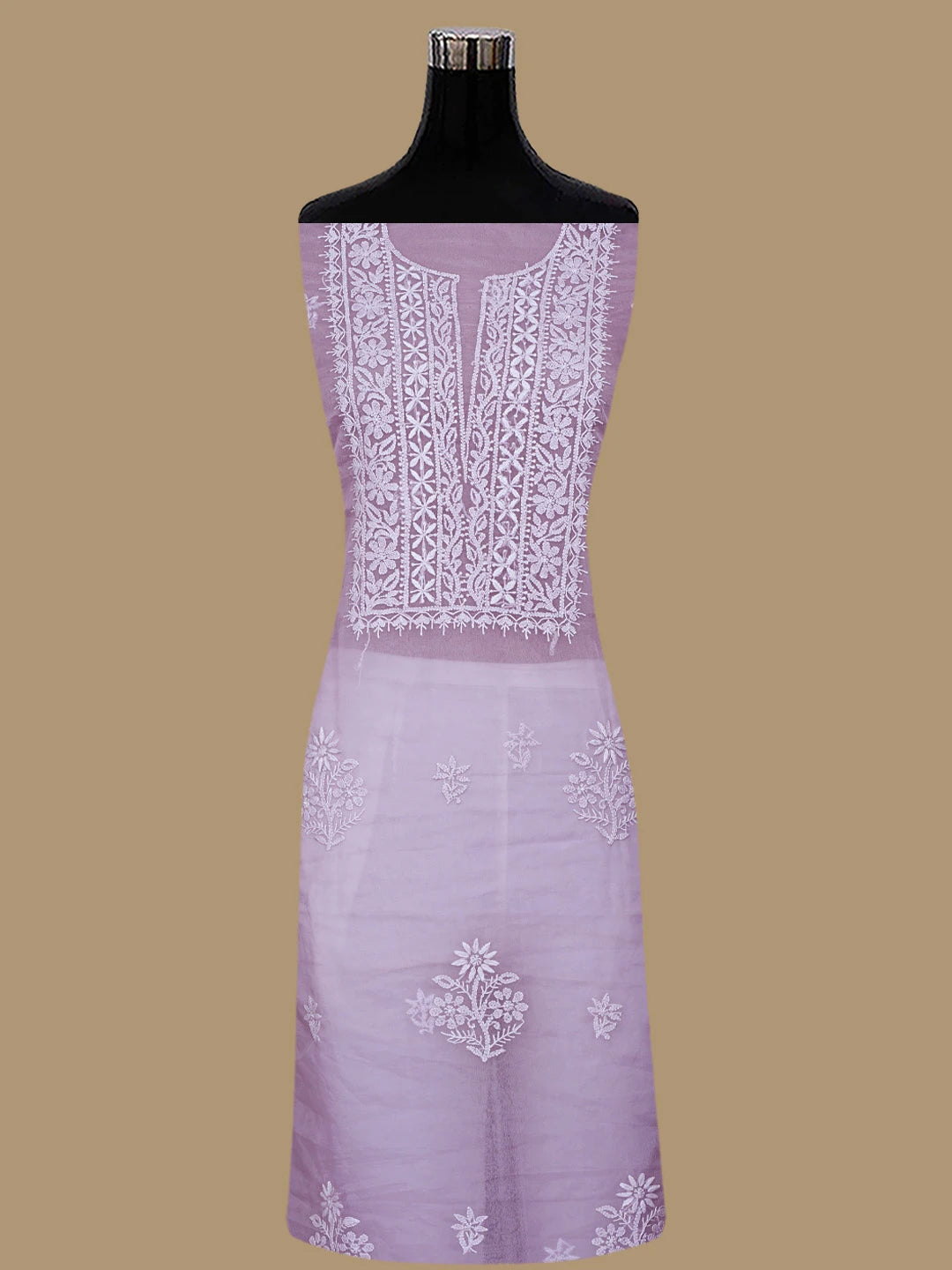 Ada Hand Embroidered Light Mauve Organza Lucknowi Chikankari Unstitched Kurta Dupatta Set 01A810588