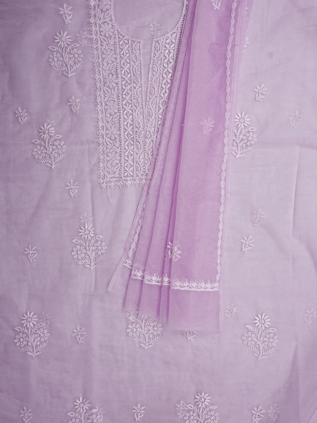 Ada Hand Embroidered Light Mauve Organza Lucknowi Chikankari Unstitched Kurta Dupatta Set 01A810588