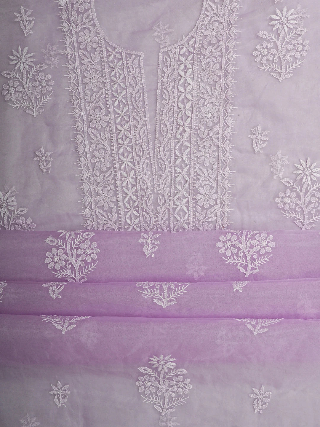 Ada Hand Embroidered Light Mauve Organza Lucknowi Chikankari Unstitched Kurta Dupatta Set 01A810588