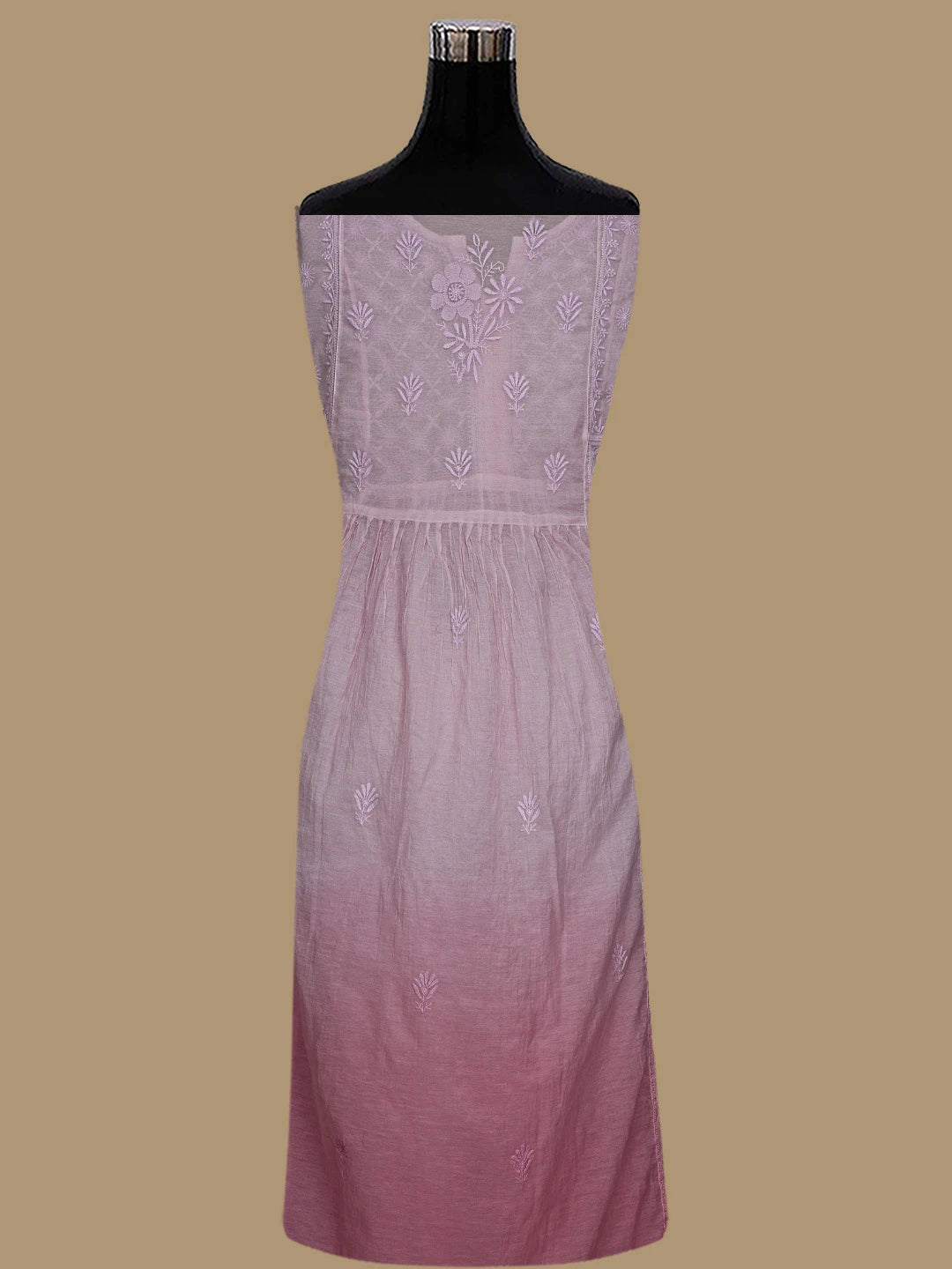 Ada Hand Embroidered Pink Chanderi Lucknowi Chikankari Semi-Stitched Kurta Dupatta Set 01A789147