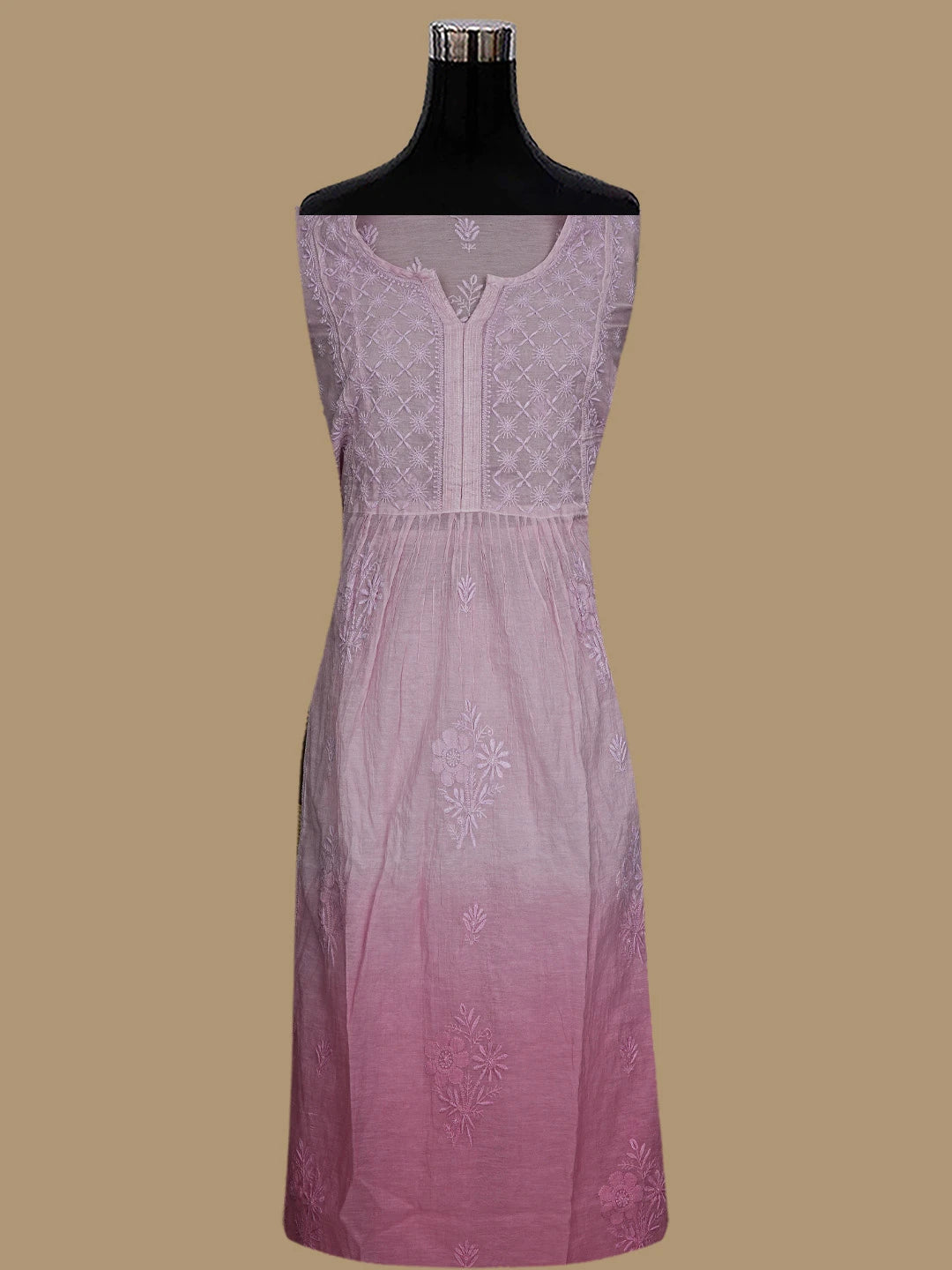 Ada Hand Embroidered Pink Chanderi Lucknowi Chikankari Semi-Stitched Kurta Dupatta Set 01A789147