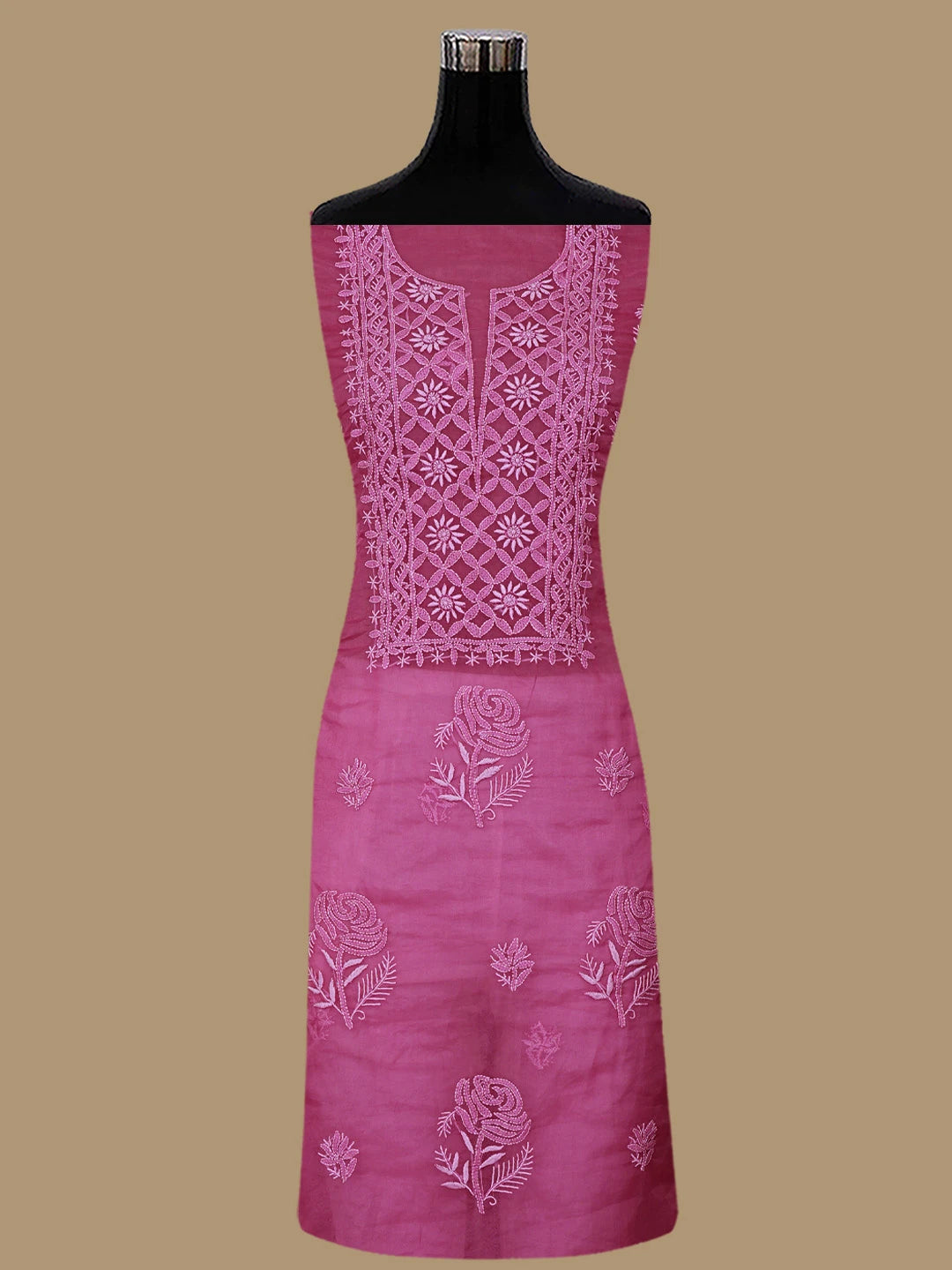 Ada Hand Embroidered Magenta Organza Lucknowi Chikankari Unstitched Kurta Dupatta Set 01A810586