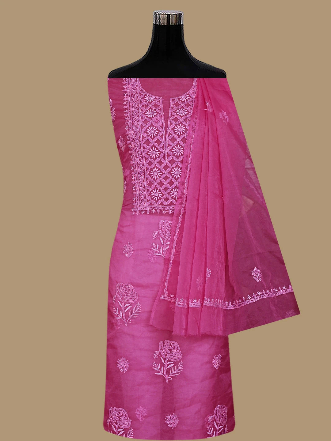 Ada Hand Embroidered Magenta Organza Lucknowi Chikankari Unstitched Kurta Dupatta Set 01A810586