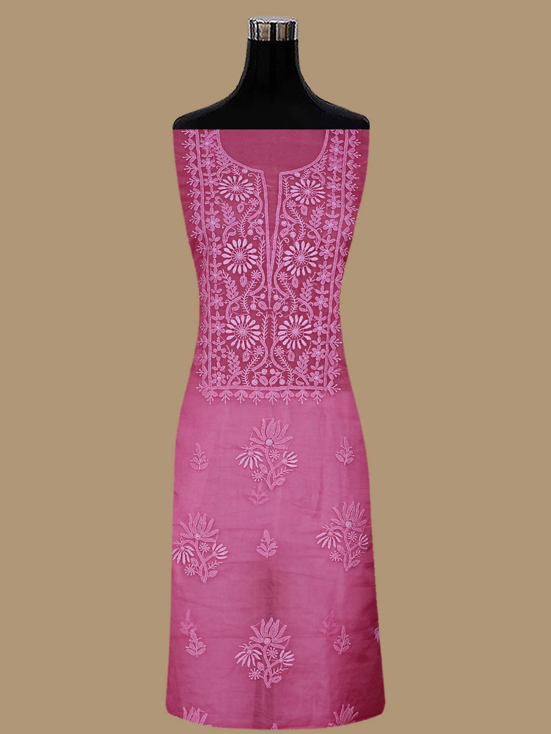 Ada Hand Embroidered Persian Pink Organza Lucknowi Chikankari Unstitched Kurta Dupatta Set 01A810580