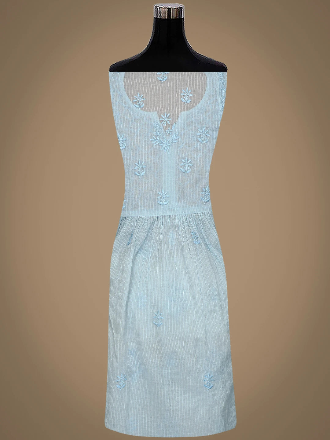 Ada Hand Embroidered Sky Blue Chanderi Lucknowi Chikankari Semi-Stitched Kurta Dupatta Set 01A814577