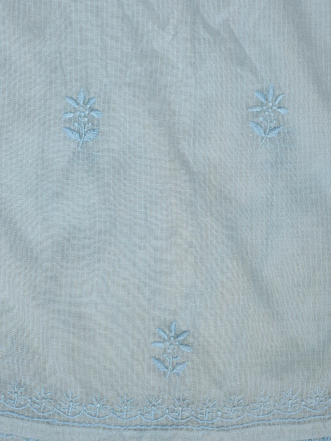 Ada Hand Embroidered Sky Blue Chanderi Lucknowi Chikankari Semi-Stitched Kurta Dupatta Set 01A814577