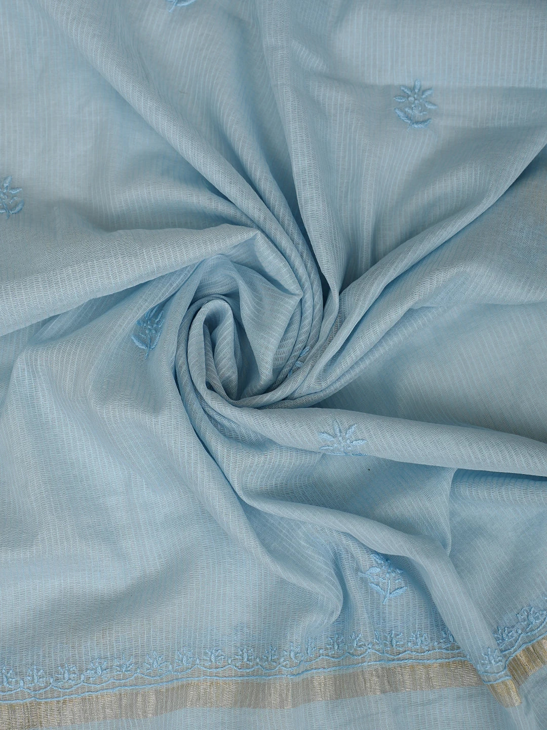 Ada Hand Embroidered Sky Blue Chanderi Lucknowi Chikankari Semi-Stitched Kurta Dupatta Set 01A814577