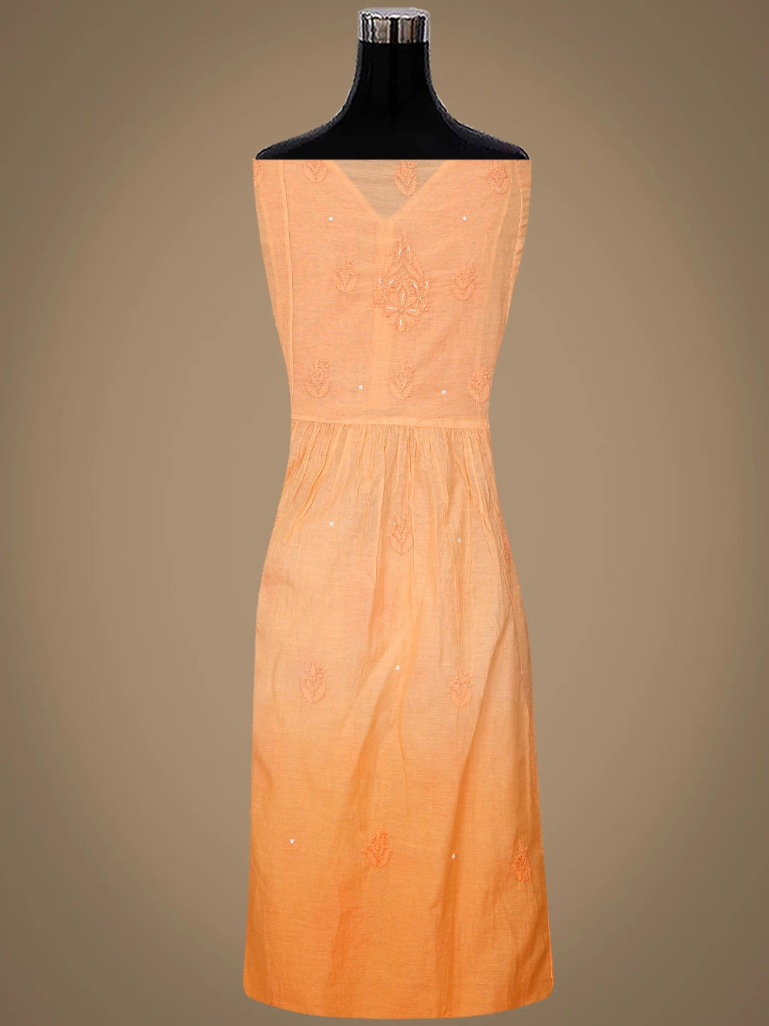 Ada Hand Embroidered Orange Chanderi Lucknowi Chikankari Semi-Stitched Kurta Dupatta Set With Cutdana Work 01A813871