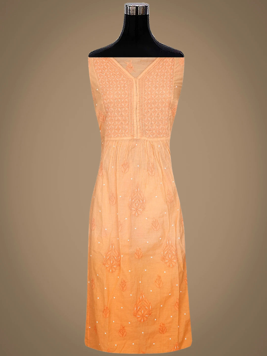 Ada Hand Embroidered Orange Chanderi Lucknowi Chikankari Semi-Stitched Kurta Dupatta Set With Cutdana Work 01A813871