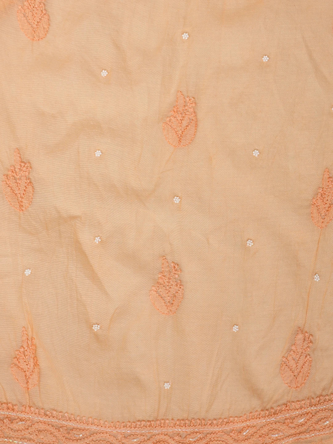Ada Hand Embroidered Orange Chanderi Lucknowi Chikankari Semi-Stitched Kurta Dupatta Set With Cutdana Work 01A813871