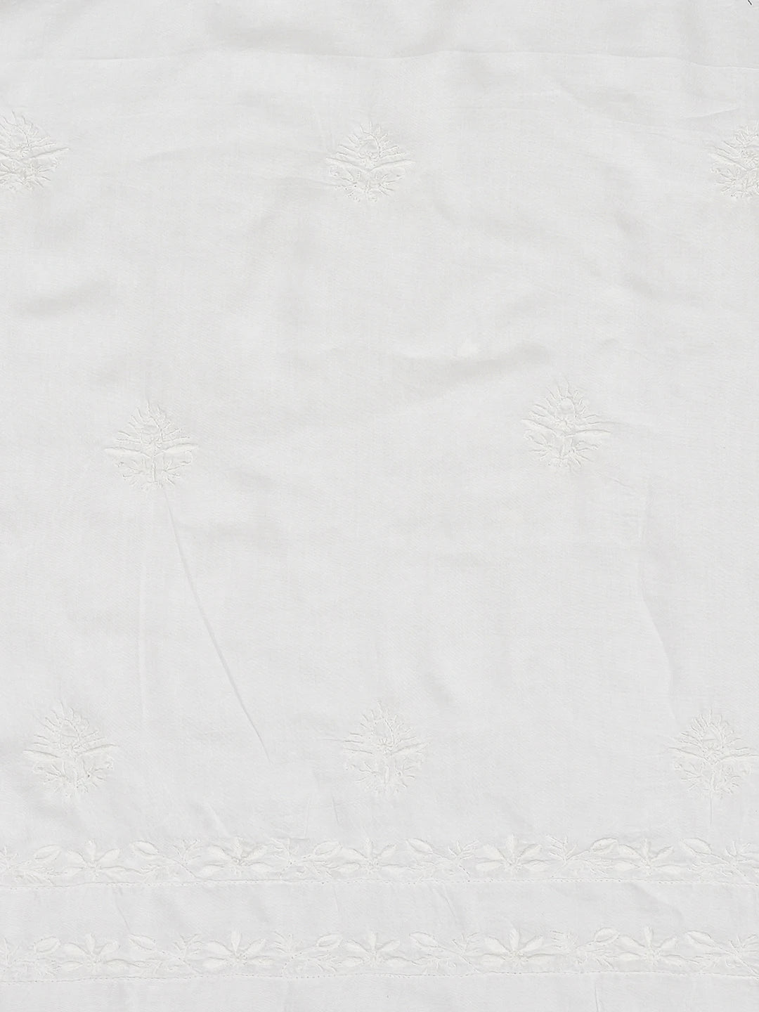 Ada Hand Embroidered White Modal Lucknowi Chikankari Unstitched Suit Piece 01A844385