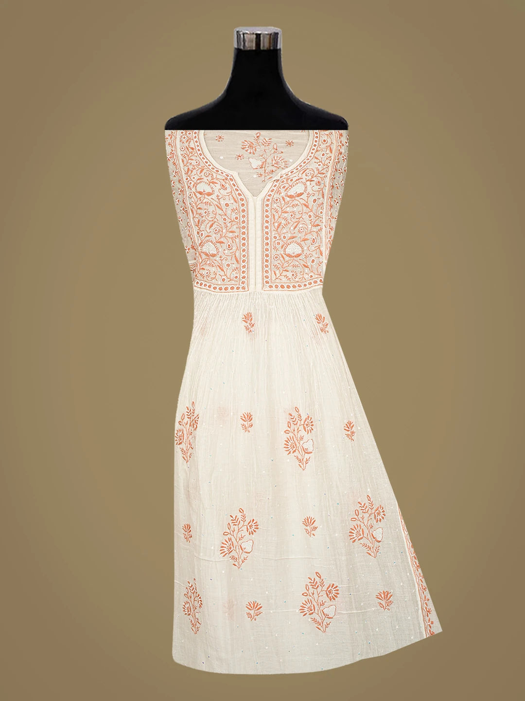 Ada Hand Embroidered White Chanderi Lucknowi Chikankari Semi-Stitched Kurta Dupatta Set With Cutdana Work 01A605191