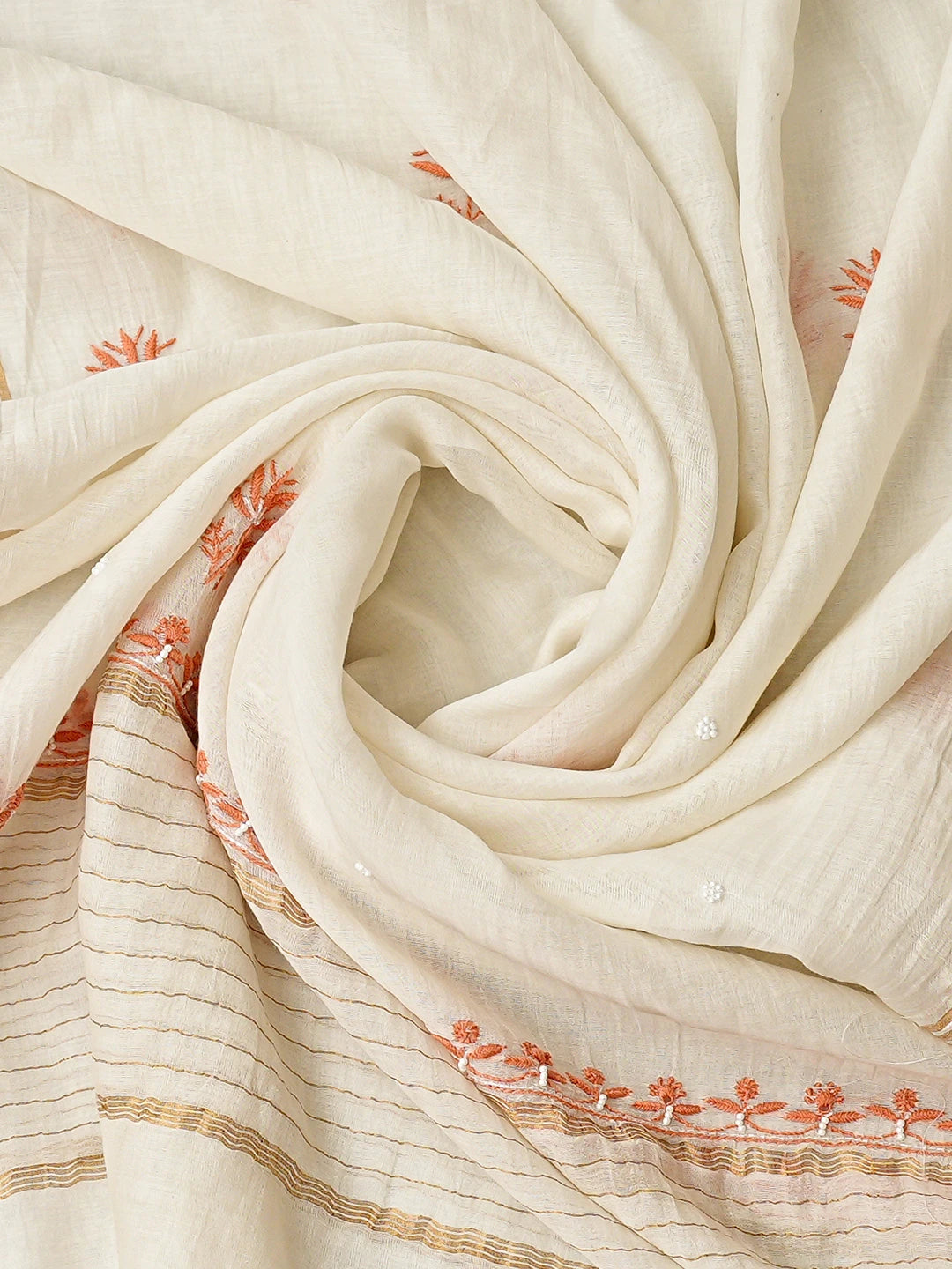 Ada Hand Embroidered White Chanderi Lucknowi Chikankari Semi-Stitched Kurta Dupatta Set With Cutdana Work 01A605191