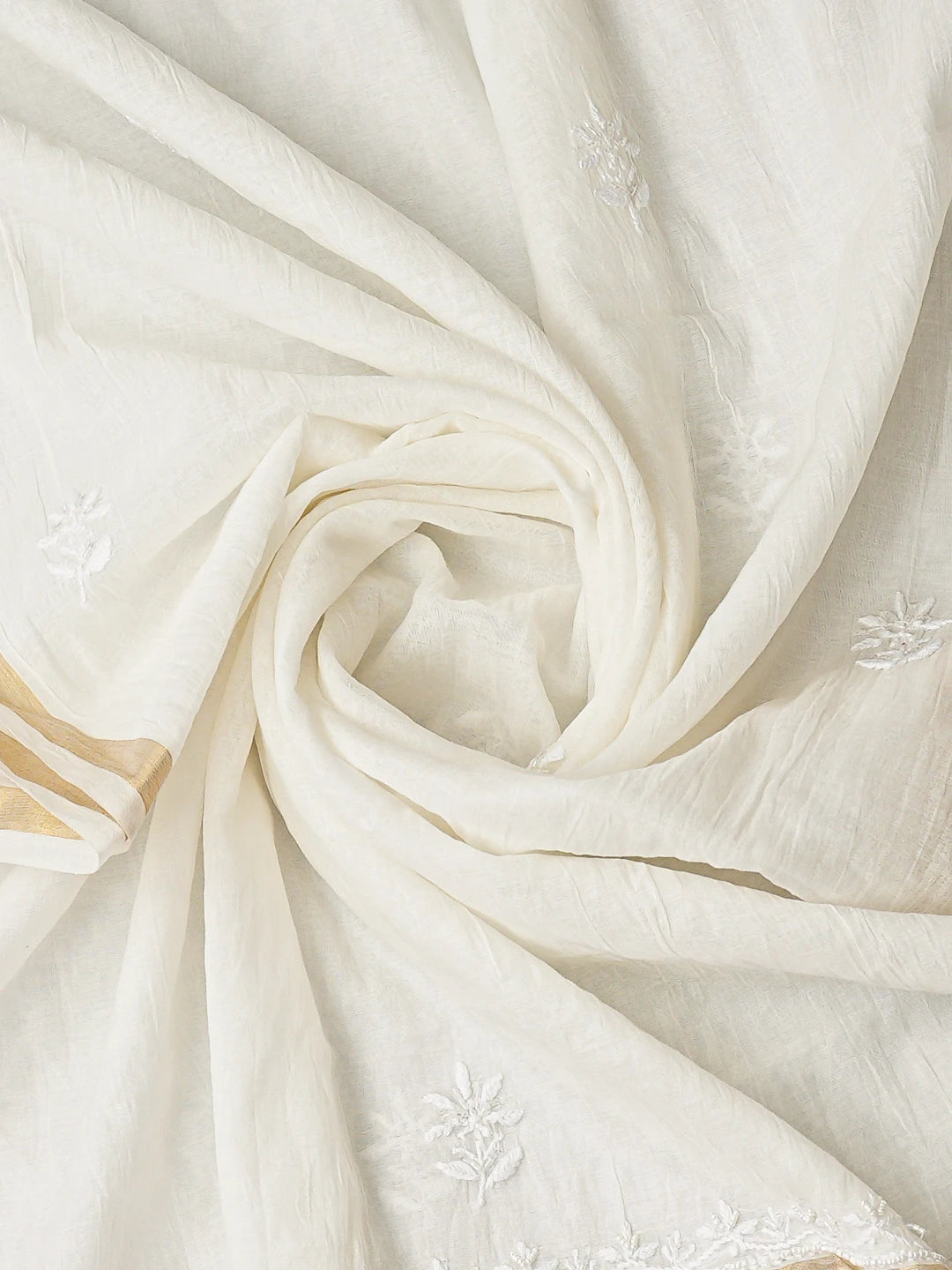 Ada Hand Embroidered White Chanderi Lucknowi Chikankari Unstitched Kurta Dupatta Set With Cutdana Work 01A858790