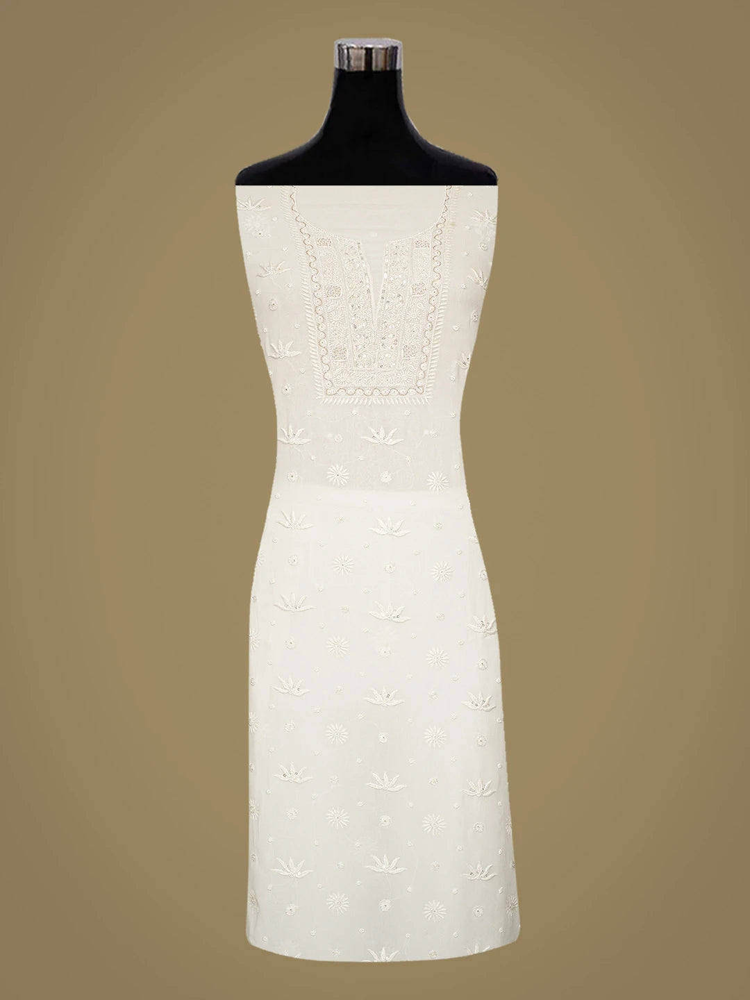 Ada Hand Embroidered White Viscose Georgette Lucknowi Chikankari Unstitched Kurta Dupatta Set With Pearl Work 01A421812