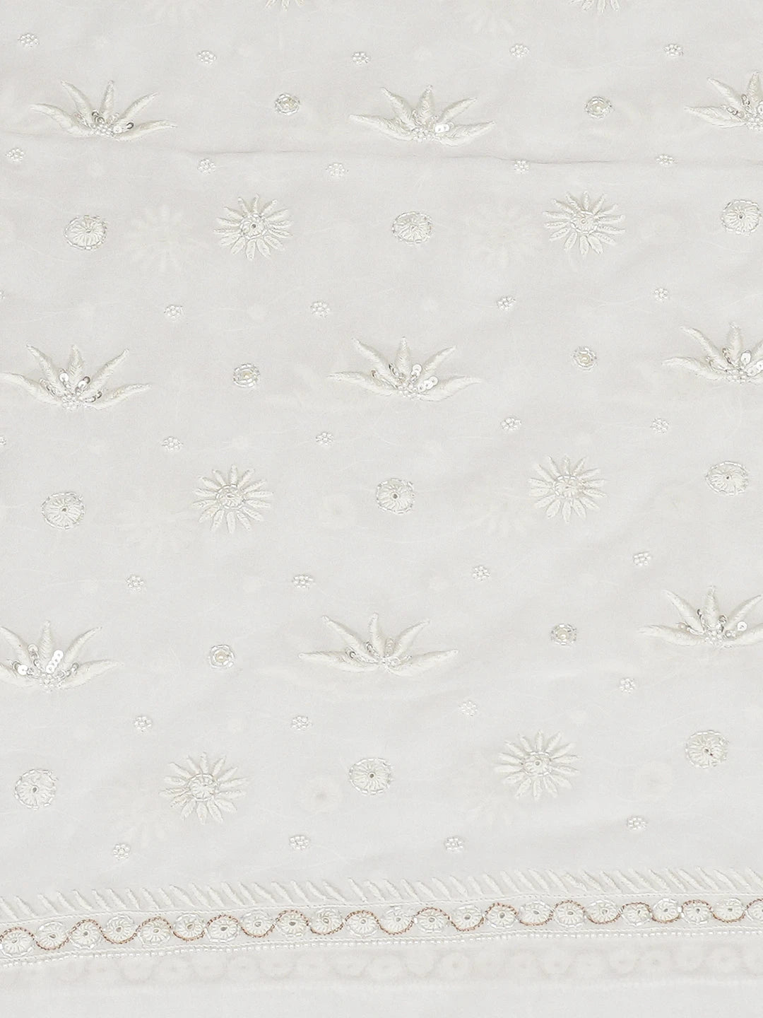 Ada Hand Embroidered White Viscose Georgette Lucknowi Chikankari Unstitched Kurta Dupatta Set With Pearl Work 01A421812
