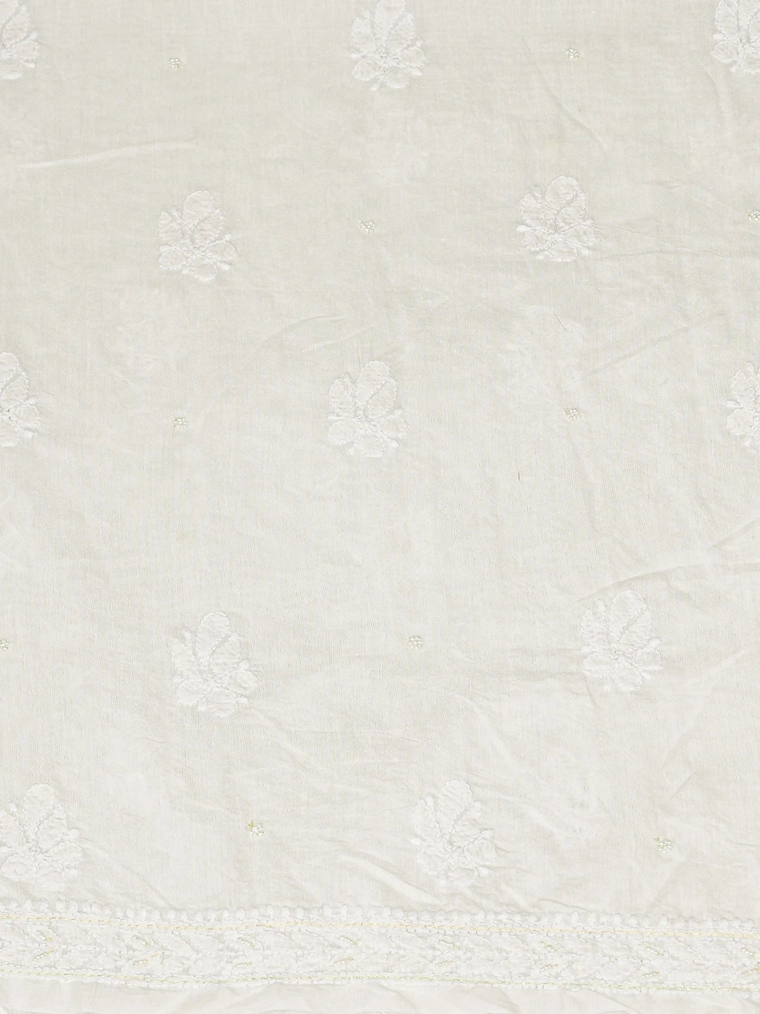 Ada Hand Embroidered White Chanderi Lucknowi Chikankari Unstitched Kurta Dupatta Set With Pearl Work 01A850083