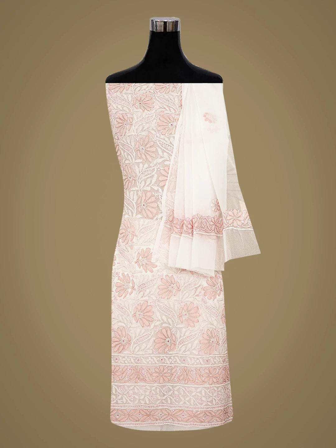 Ada Hand Embroidered White Georgette Lucknowi Chikankari Unstitched Suit Piece 01A857257