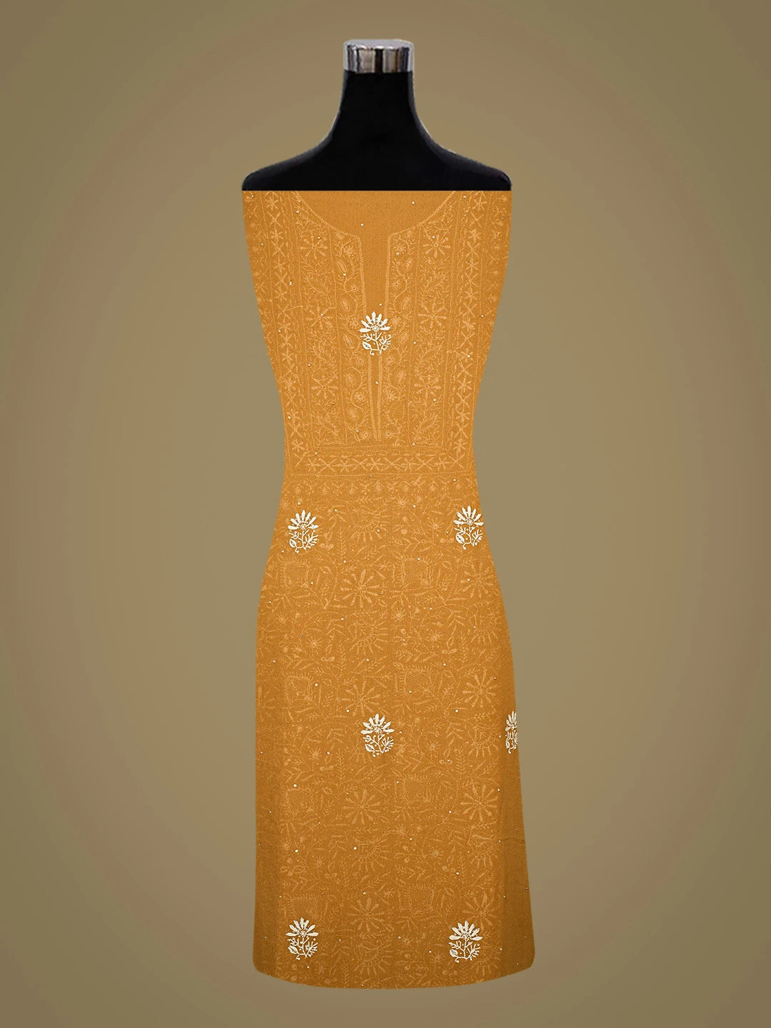Ada Hand Embroidered Brown Pure Georgette Lucknowi Chikankari Unstitched Kurta Dupatta Set With Sequinned Work 01A653974