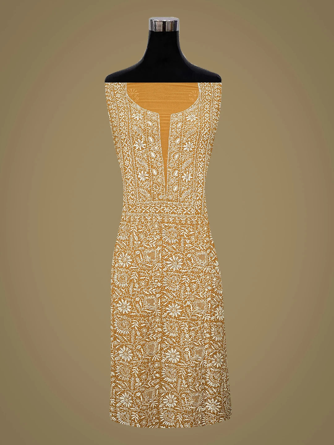 Ada Hand Embroidered Brown Pure Georgette Lucknowi Chikankari Unstitched Kurta Dupatta Set With Sequinned Work 01A653974