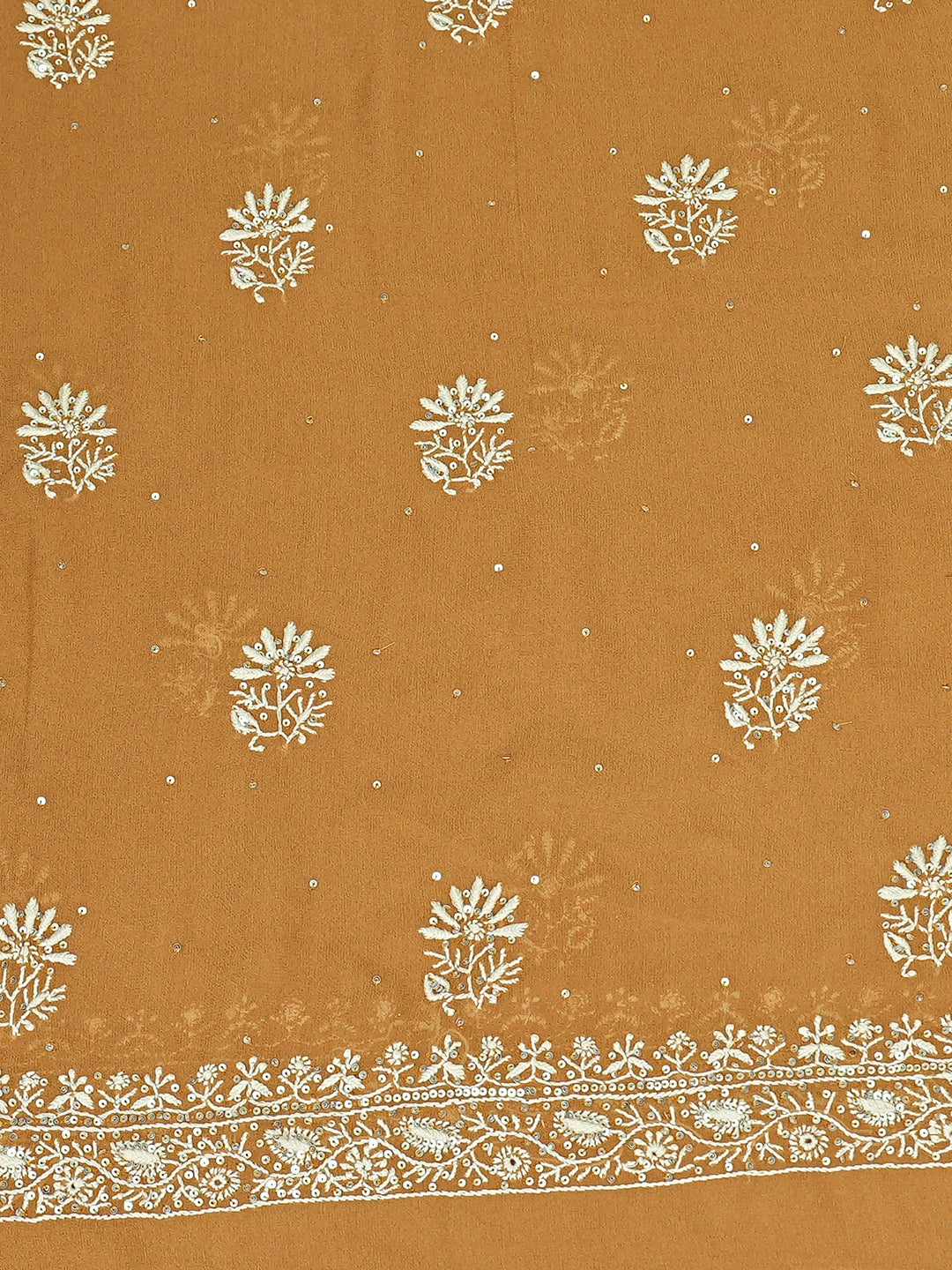 Ada Hand Embroidered Brown Pure Georgette Lucknowi Chikankari Unstitched Kurta Dupatta Set With Sequinned Work 01A653974