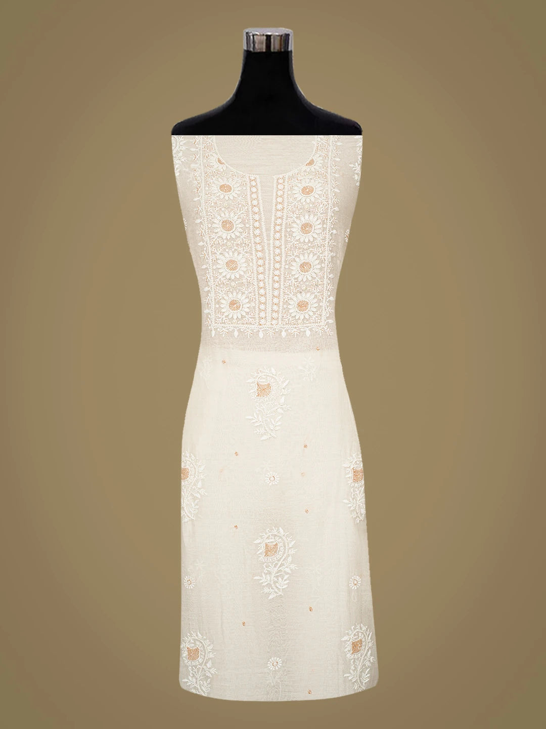 Ada Hand Embroidered White Chanderi Lucknowi Chikankari Unstitched Kurta Dupatta Set With Cutdana Work 01A754638