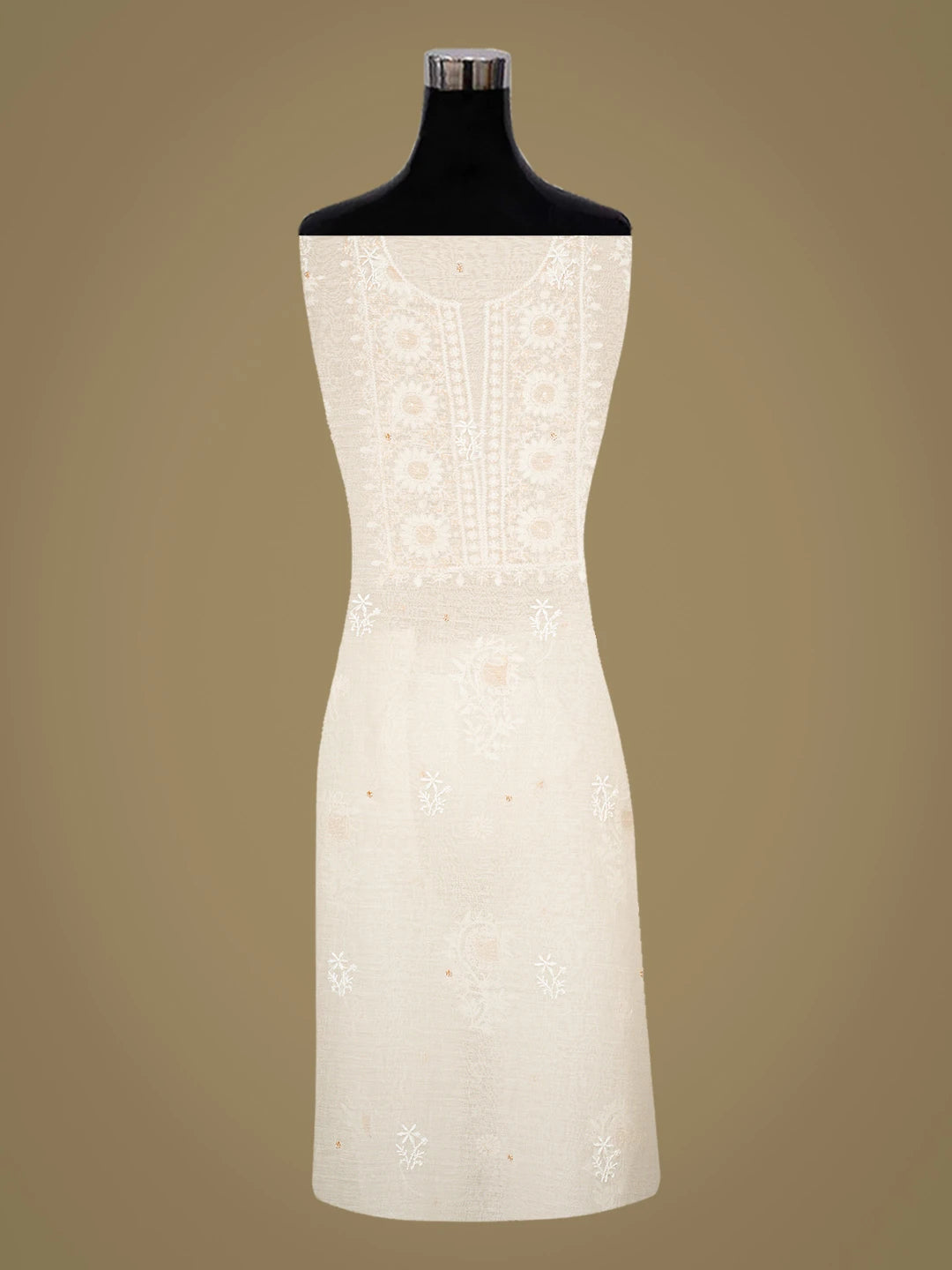 Ada Hand Embroidered White Chanderi Lucknowi Chikankari Unstitched Kurta Dupatta Set With Cutdana Work 01A754638