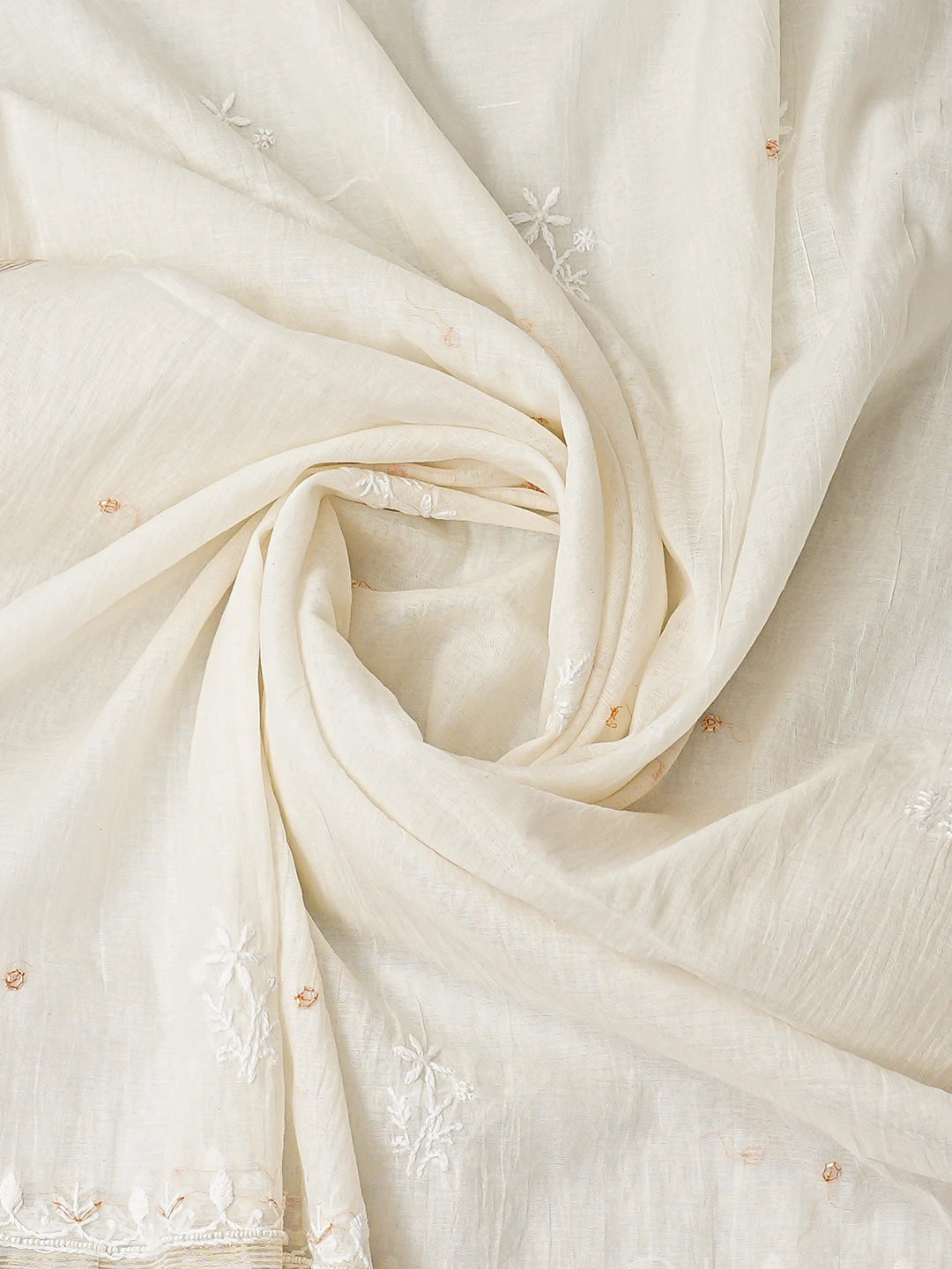 Ada Hand Embroidered White Chanderi Lucknowi Chikankari Unstitched Kurta Dupatta Set With Cutdana Work 01A754638