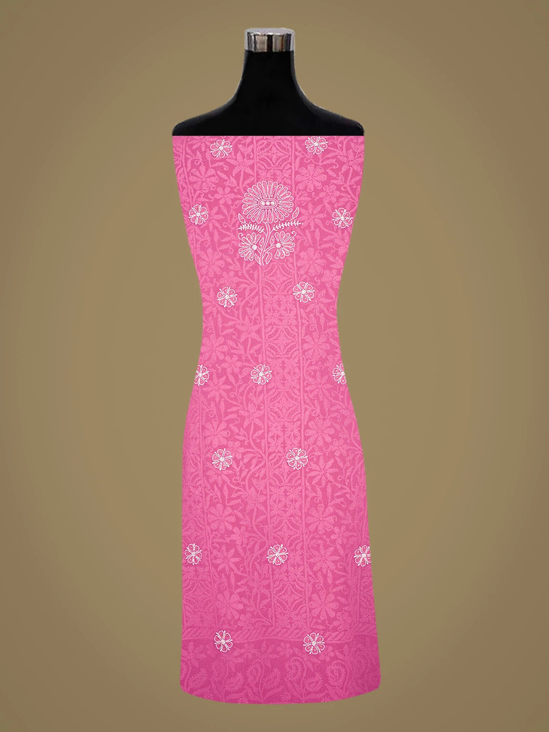Ada Hand Embroidered Magenta Pure Georgette Lucknowi Chikankari Unstitched Kurta Dupatta Set With Mukaish Work 01A727815