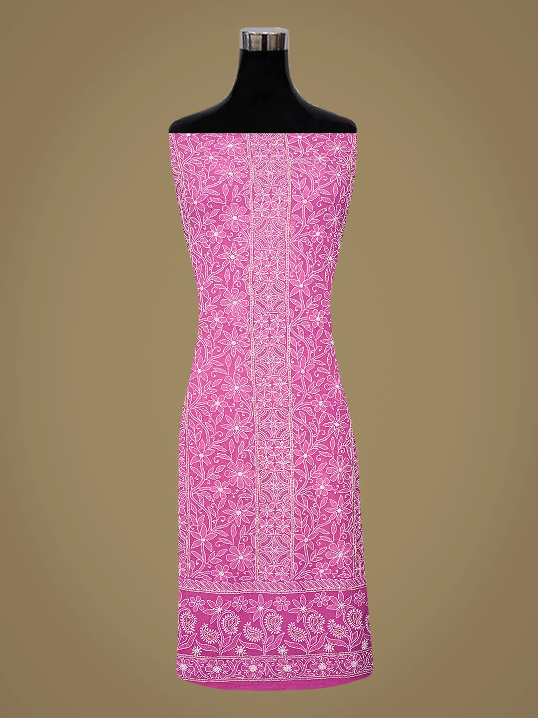 Ada Hand Embroidered Magenta Pure Georgette Lucknowi Chikankari Unstitched Kurta Dupatta Set With Mukaish Work 01A727815