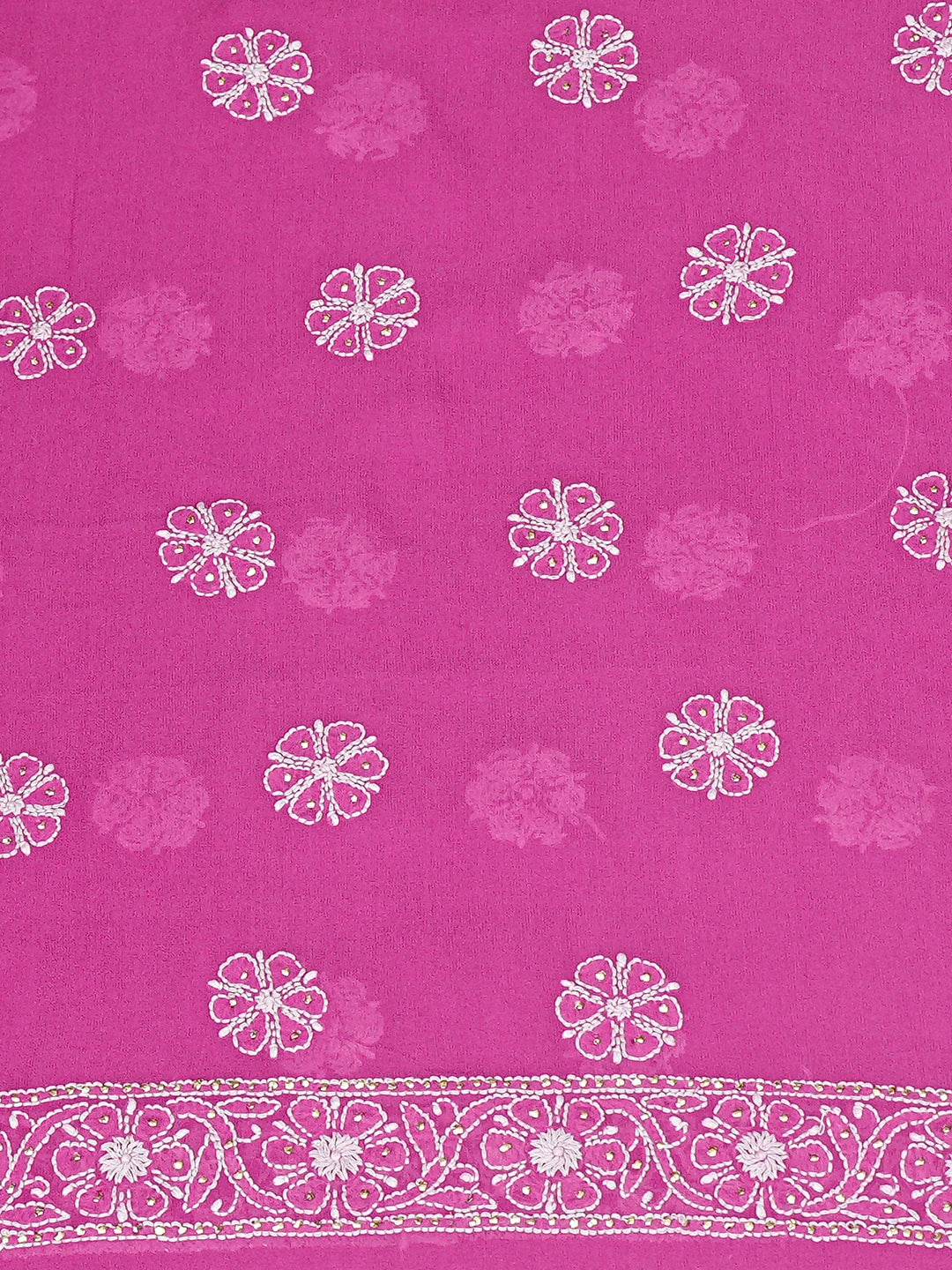 Ada Hand Embroidered Magenta Pure Georgette Lucknowi Chikankari Unstitched Kurta Dupatta Set With Mukaish Work 01A727815